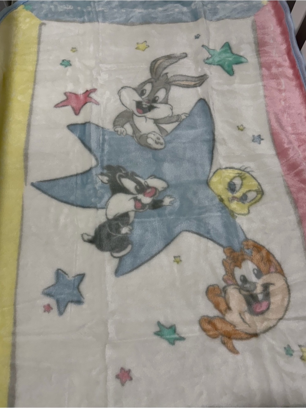 Baby Cartoon Star Plush Blanket - White with Pastel Accents